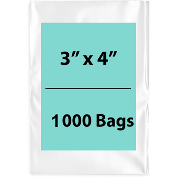 3X4 inches Clear Flat Poly Bags 1.25Mil Open Top (LDPE)